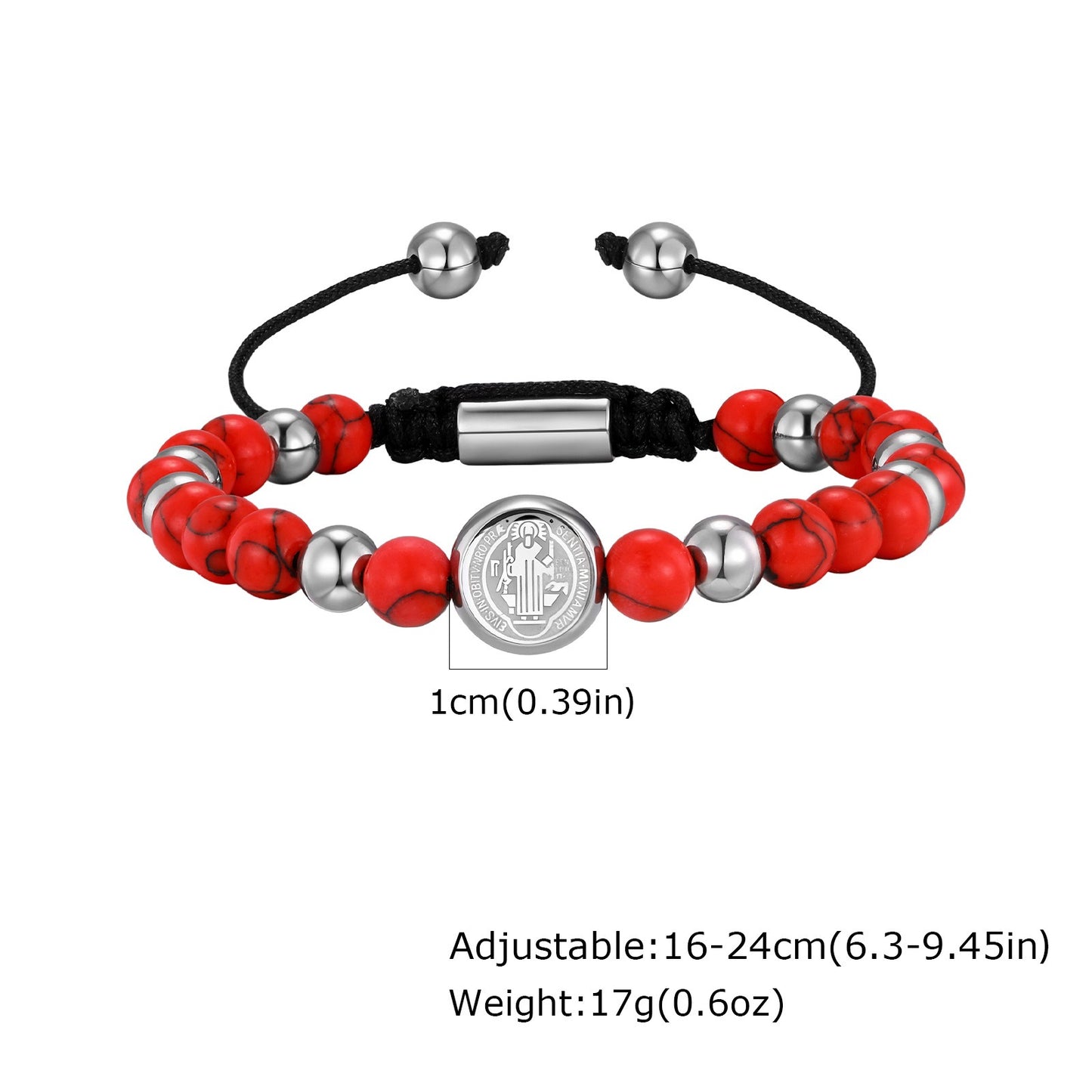Kemstone Stainless Steel Engraved Coin Beaded Bracelet for Men – Natural Stone Adjustable BR-2354