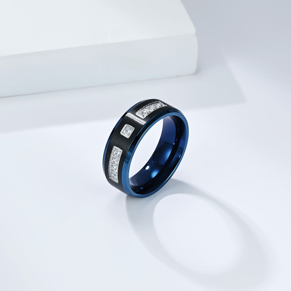 Kemstone Titanium Steel Cubic Zirconi Inlay Ring for Men – Two-Tone 8mm Style K-R1097