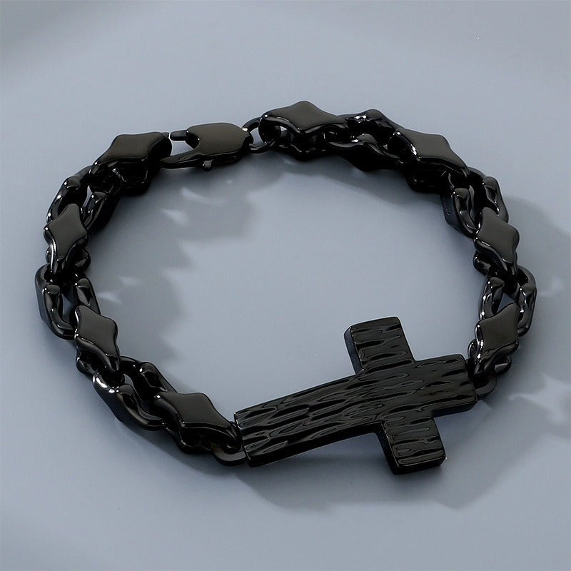 Kemstone Cross Bracelet for Men Titanium Steel Hammered Texture Gold Silver Black KB211655-KFC