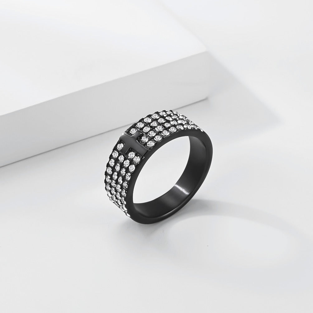 Kemstone Iced Out Cross Ring for Men Stainless Steel Wide Band Hip Hop K-R1217