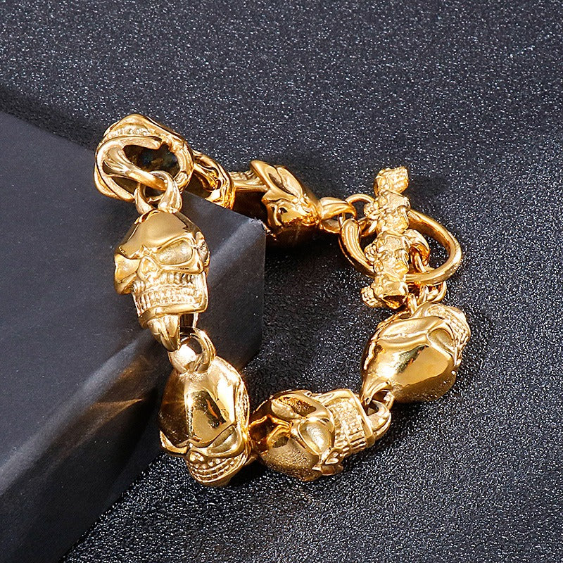 Kemstone Stainless Steel Skull Link Bracelet – 11mm Gothic Punk Chain KB20821-D