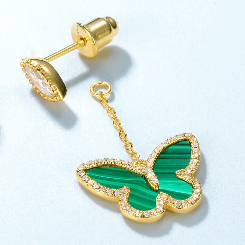 Pendientes de mariposa con diseño original artesanal de Kemstone para mujer: elegantes pendientes largos de plata S925 bañados en oro.