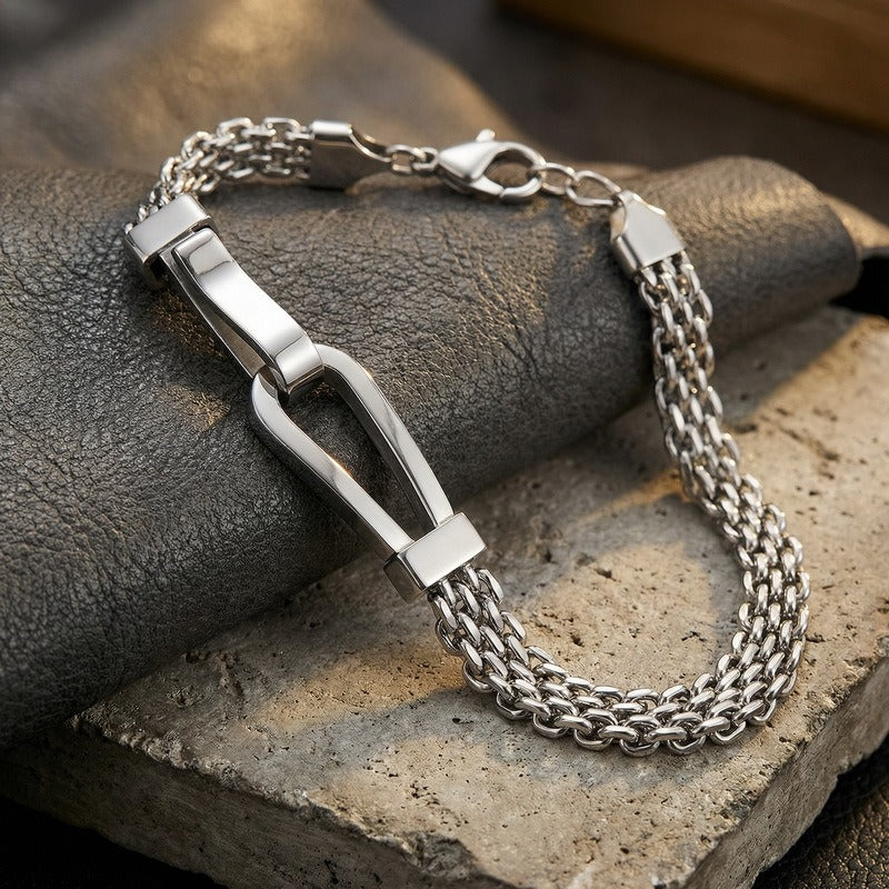 Kemstone Bar Link Chain Bracelet for Men Titanium Steel Double Layer Adjustable KB213341-KFC