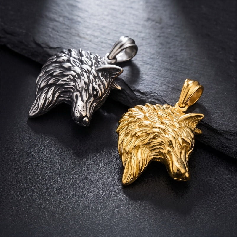 Kemstone Titanium Steel Wolf Head Pendant Necklace for Men Vintage Animal Charm KP117150-KJX