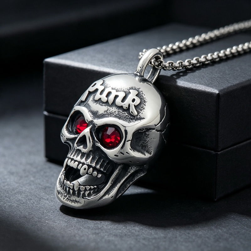 Kemstone Red Eye Detail Skull Pendant Necklace for Men Stainless Steel Gothic Punk KP117954-KJX
