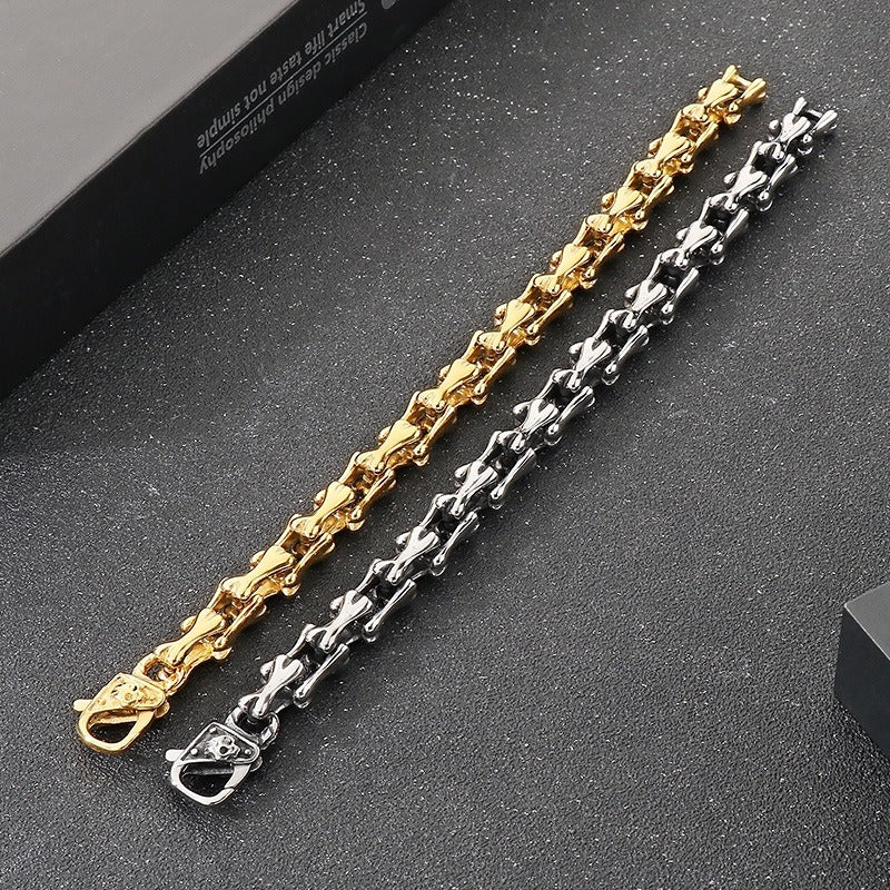 Kemstone Titanium Steel Bone Link Bracelet for Men Vintage Gold Silver KB170270-KJX