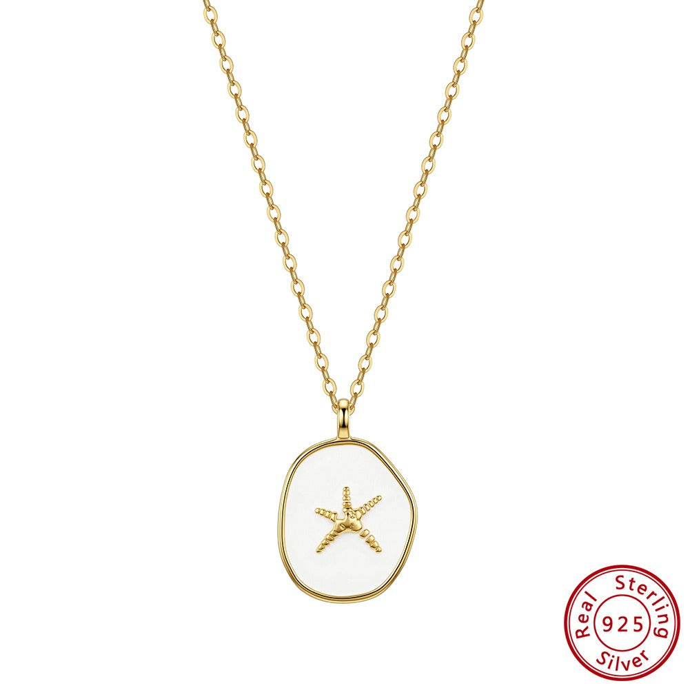Kemstone Starfish Pendant Necklace for Women 925 Sterling Silver Enamel Round Beach Style Gold Silver SAPN61