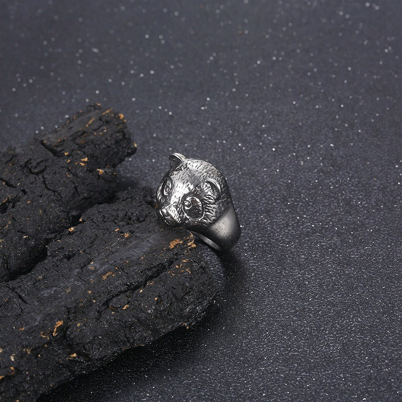 Kemstone Panda Head Ring for Men Titanium Steel KR106357-KJX