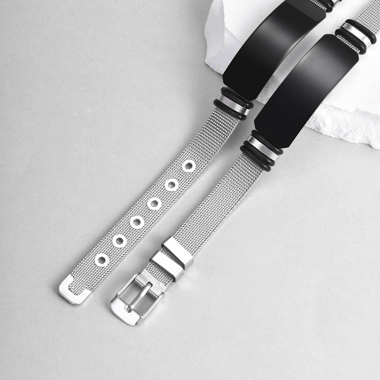 Kemstone Stainless Steel Mesh ID Bracelet for Men – Adjustable Watchband Style BR-2794