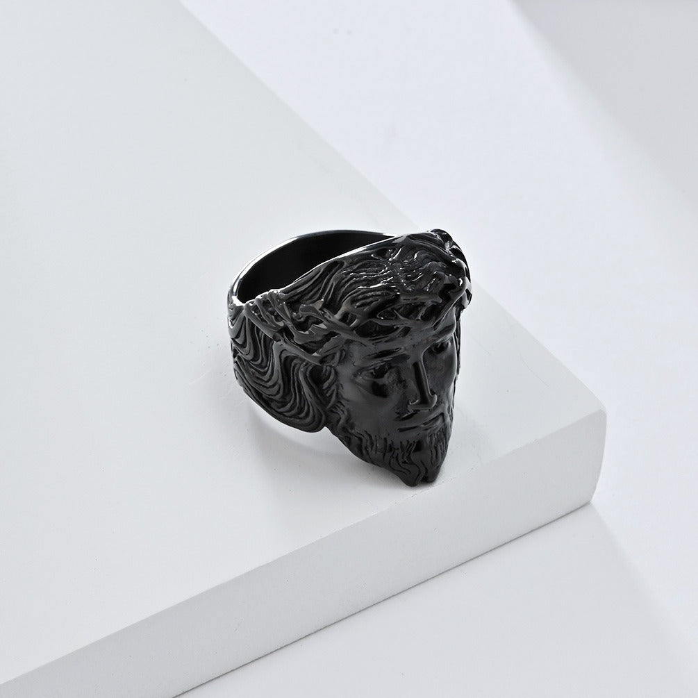 Kemstone Stainless Steel Vintage Portrait Ring for Men Sculpted Face Design K-R942