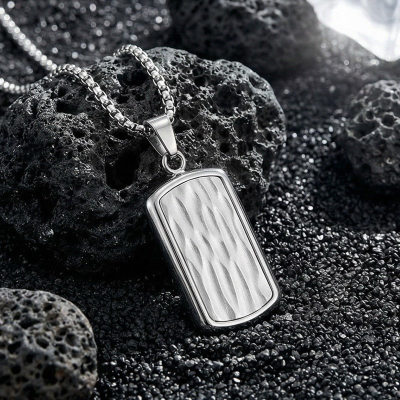 Kemstone Titanium Steel Wave Texture Tag Pendant Necklace for Men Box Chain KN301678-KFC