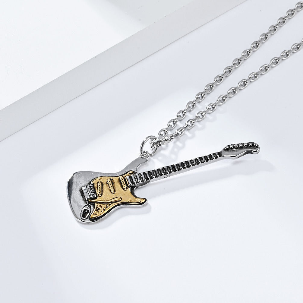 Kemstone Electric Guitar Pendant Necklace for Men Stainless Steel Two Tone Accent K-PT543