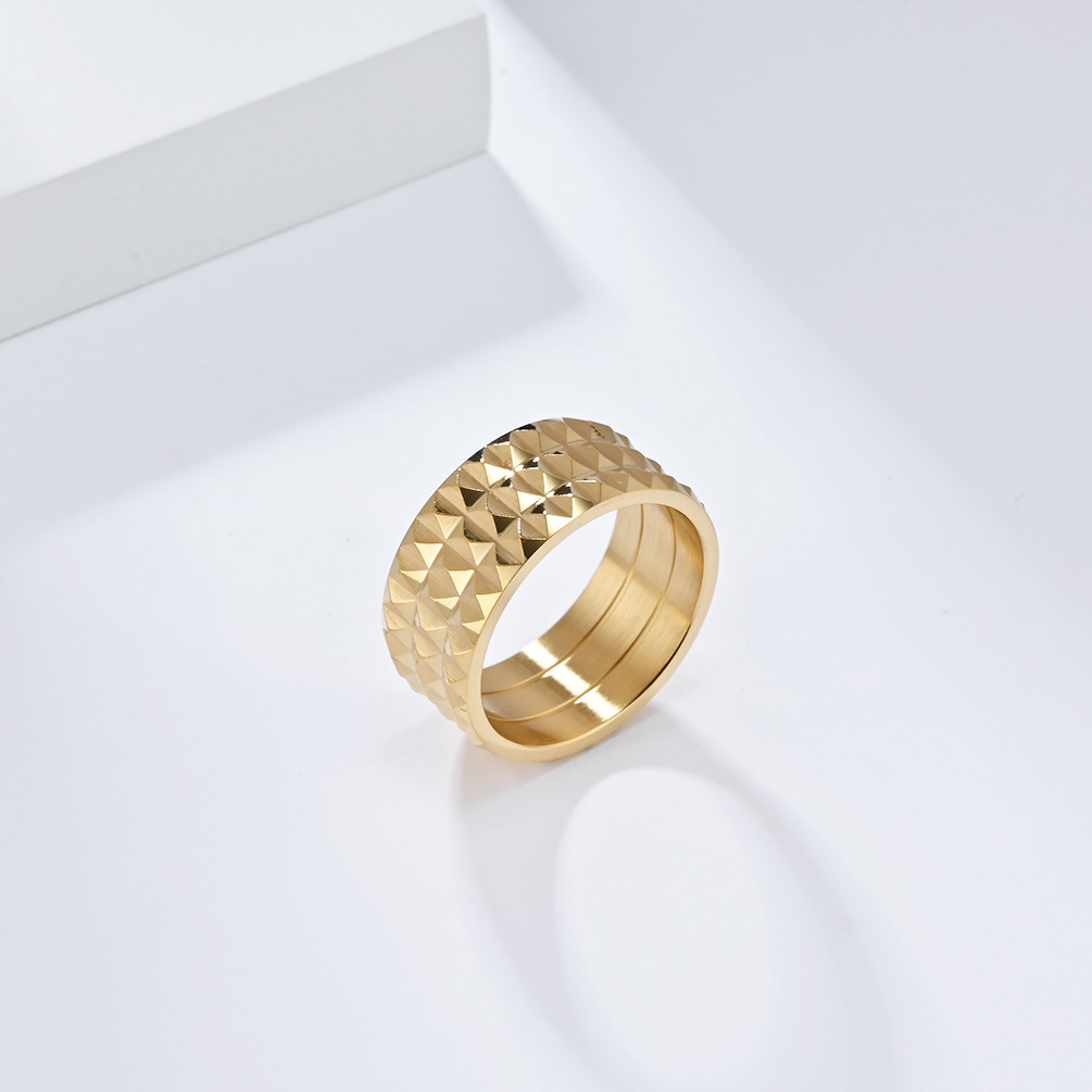 Kemstone Faceted Geometric Ring for Men & Women Stainless Steel K-R851