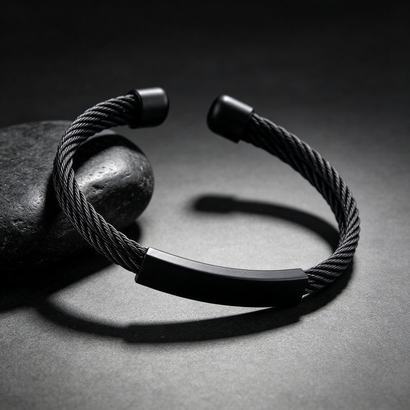 Kemstone Titanium Steel Cable Cuff Bracelet for Men Curved Plate KB146616-KLHQ