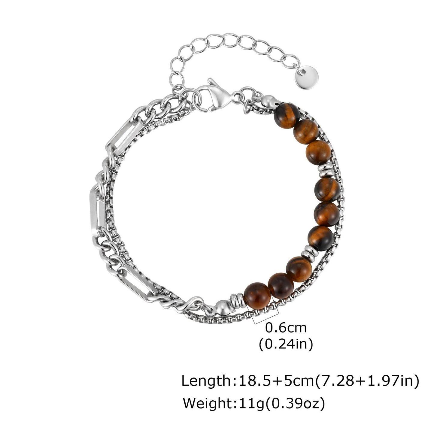 Kemston Stone Bead Bracelet for Men Stainless Steel Layered Design BR-2935