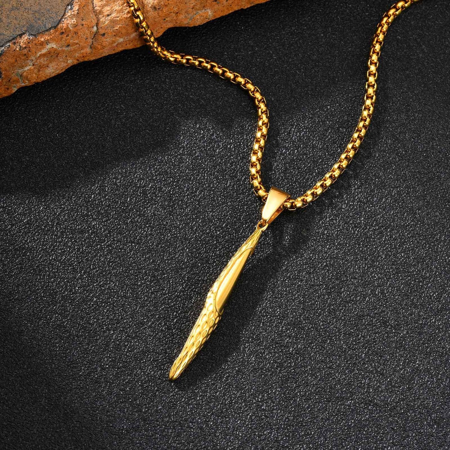 Kemstone Men’s Stainless Steel Hammered Bar Pendant Necklace PN-2217