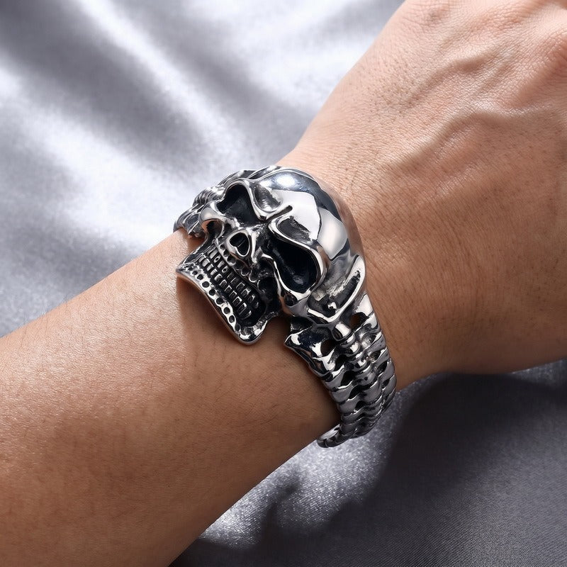 Kemston Titanium Steel 3D Skull Cuff Bracelet for Men Gothic Biker KB36415-D