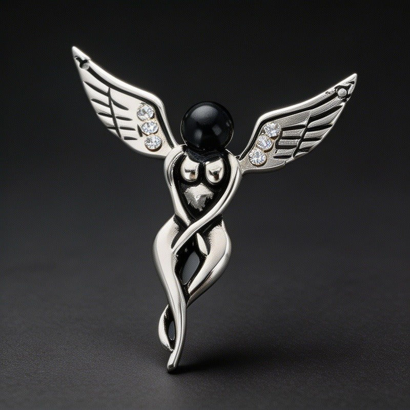 Kemstone Stainless Steel Dragonfly Winged Figure Pendant Necklace for Men Gothic K-PT668