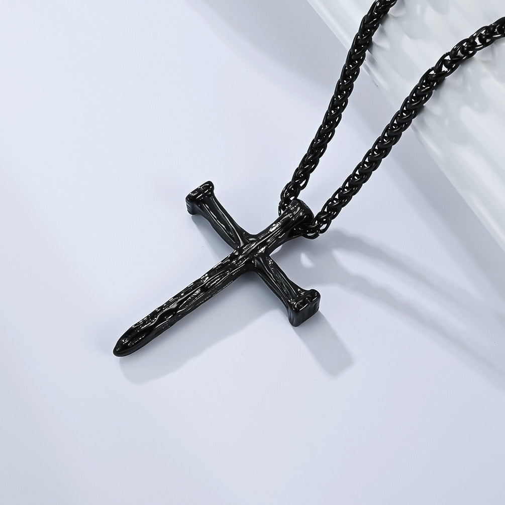Kemstone Titanium Steel Hammered Cross Necklace – Vintage Faith Pendant for Men Jewelry K-PT662