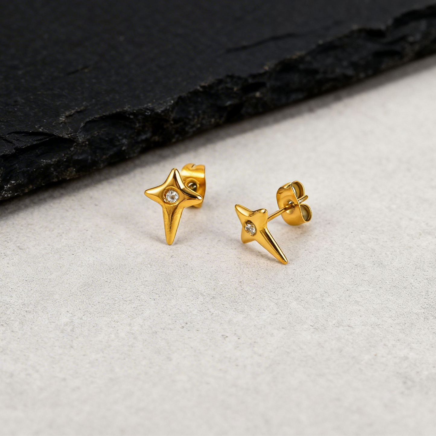 Kemstone Star Stud Earrings Stainless Steel Cubic Zirconia Earrings for Men ES-776