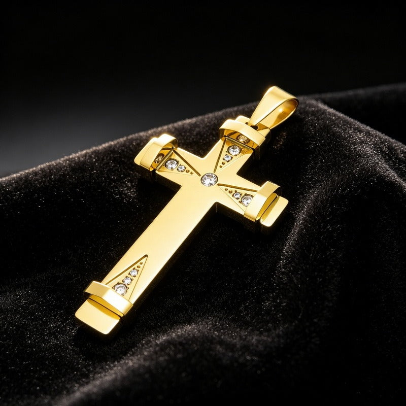 Kemston Stainless Steel Geometric Cross Pendant Necklace for Men KP119531-KFC