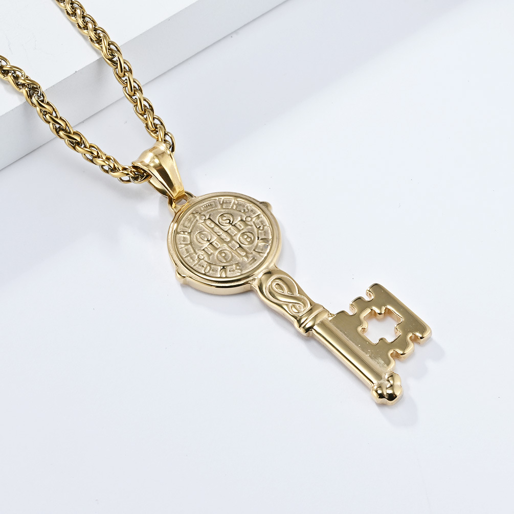 Kemstone Stainless Steel St. Benedict Key Pendant Necklace for Men K-PT537