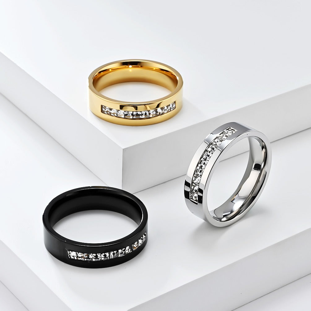 Titanium Steel Square Diamond Ring – Minimalist Power Jewelry for Women on the Move K-R949