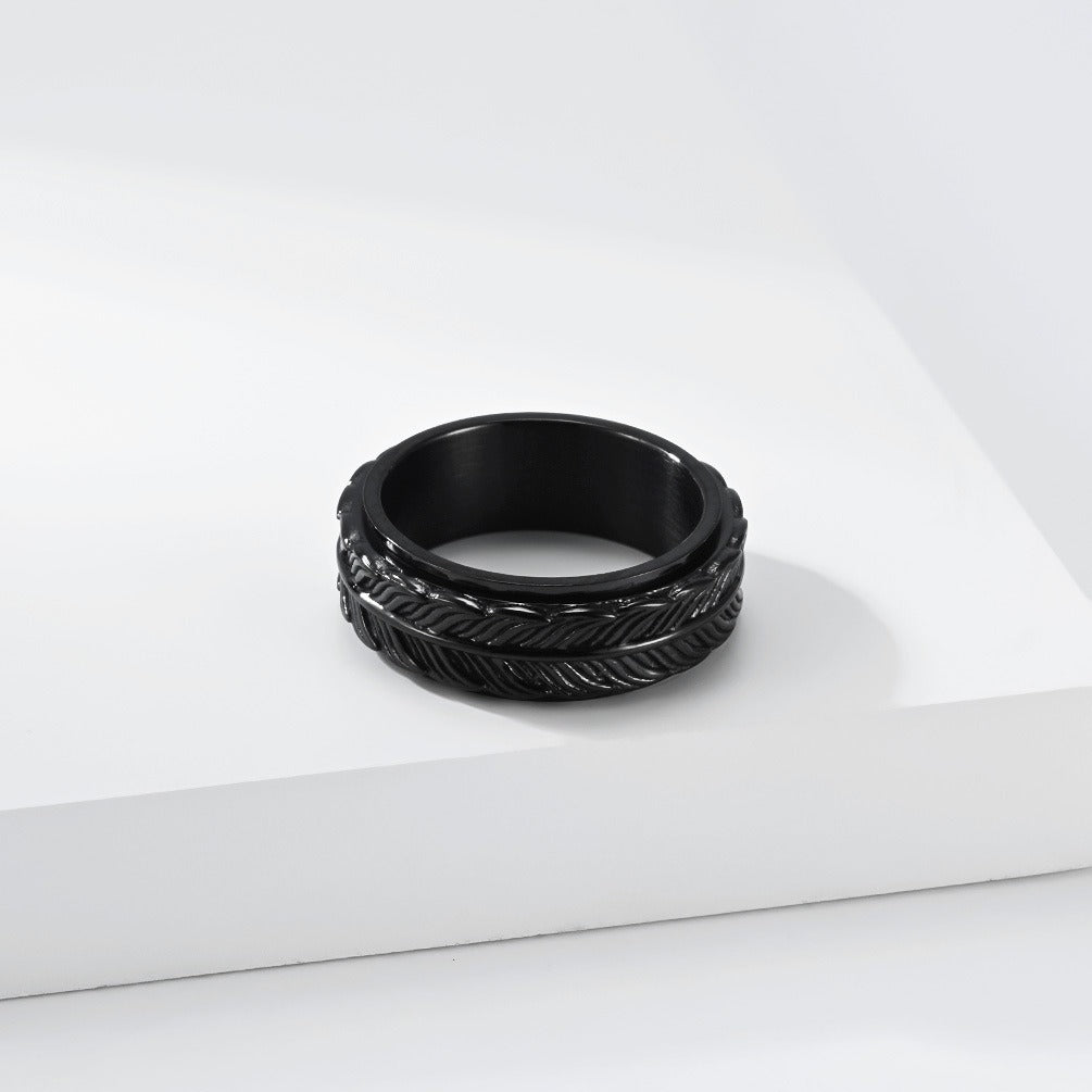 Kemston Feather Spinner Ring for Men Stainless Steel Rotating Vintage Band K-R1196