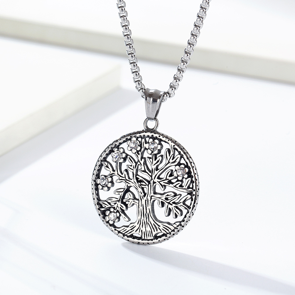 Kemstone Viking Tree of Life Necklace – Titanium Steel Zircon Pendant for Men K-PT497