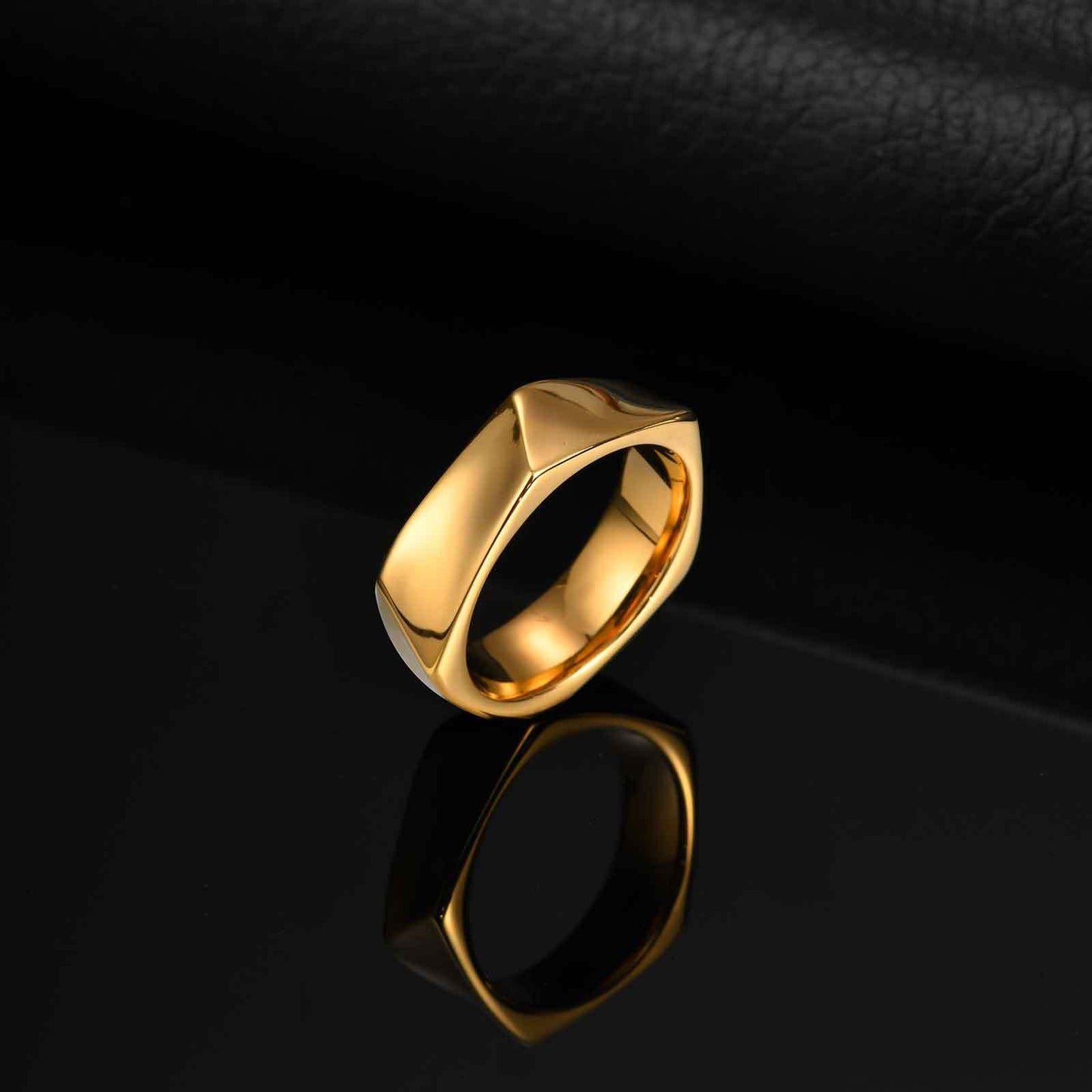 Kemstone Stainless Steel Geometric Ring – Pentagon Minimalist Band for Men RC-915