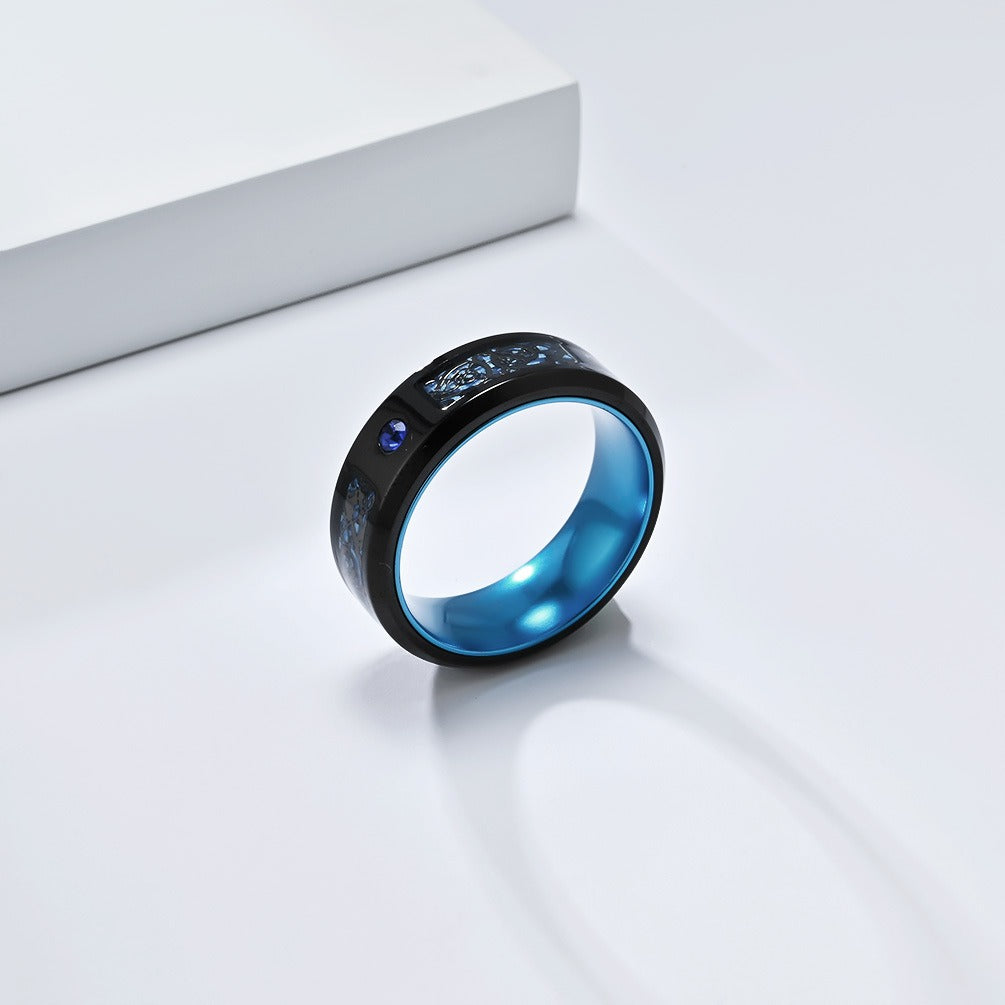 Kemstone Dragon Engraved Ring for Men Stainless Steel Wide Band Color Inlay K-R976