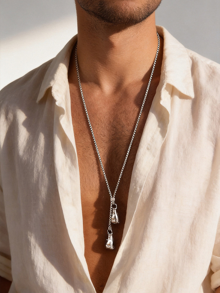 Kemstone Stainless Steel Boxing Glove Fish Pendant Necklace for Men NC-2576