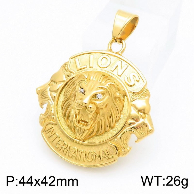 Colgante Kemstone Hiphop Mythology Series - Collar de acero y titanio con máscara de hacha de doble cara y diosa serpiente del mal de ojo para hombre KP130917-MZOZ