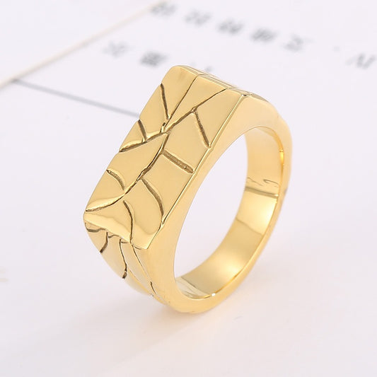 Kemstone Cracked Texture Geometric Stainless Steel Ring – Statement Gothic Jewelry | KR45394-K