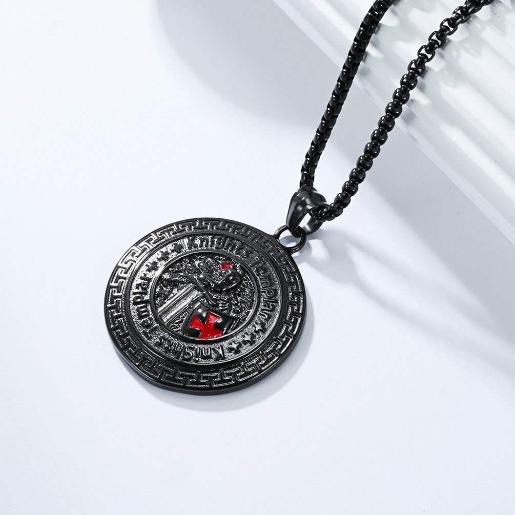 Kemstone Men’s Titanium Steel Shield Necklace – Gothic Cross Pendant K-PT657