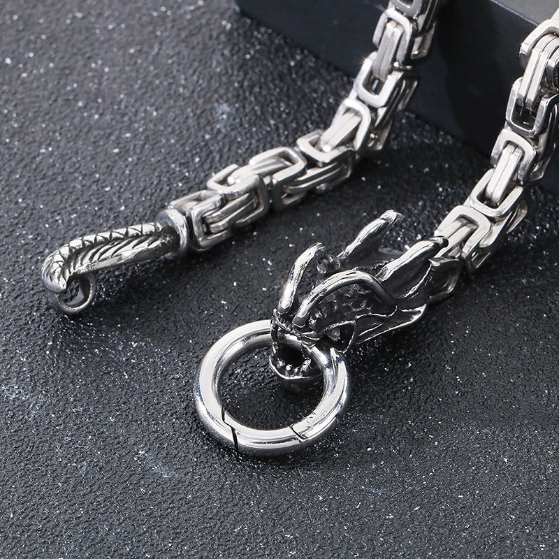 Kemstone Titanium Steel Dragon Head Chain Bracelet – Vintage Imperial Style for Men KB108252-Z