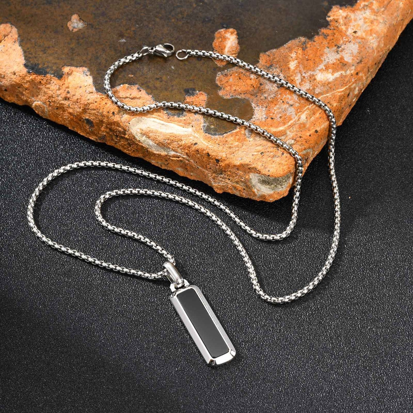 Kemstone Tiger Eye Pendant Necklace for Men – Stainless Steel Bar Necklace PN-2226