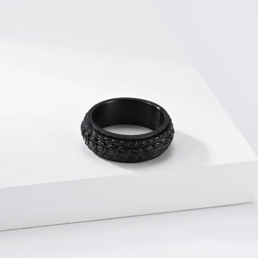 Kemston Stainless Steel Dragon Scale Spinner Ring for Men Vintage Style K-R1193