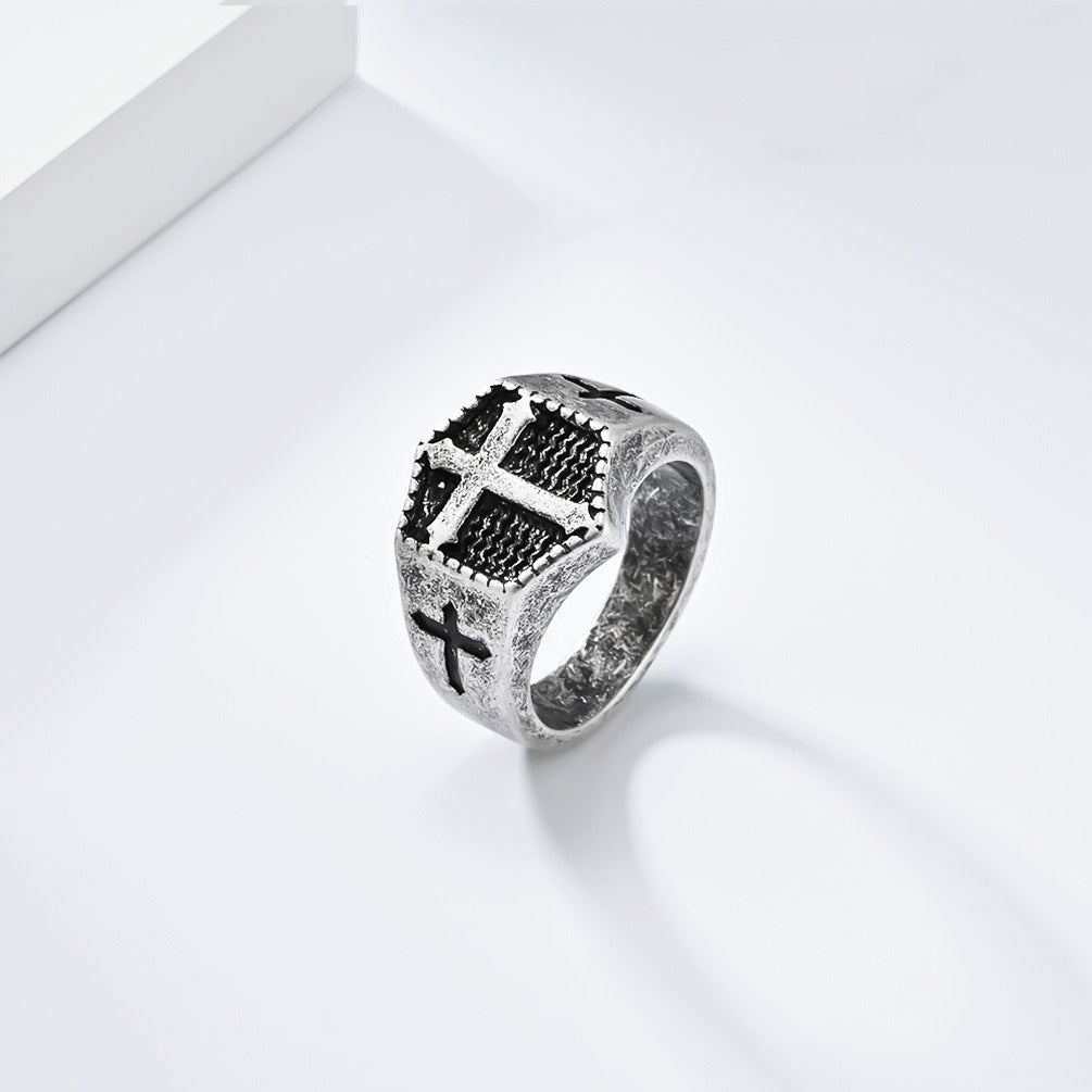 Kemstone Men’s Stainless Steel Cross Ring – Gothic Biker Band K-R895