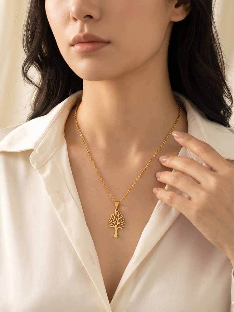 Kemston Stainless Steel Tree Of Life Pendant Necklace for Men Women Minimal Nature Design PN-2357