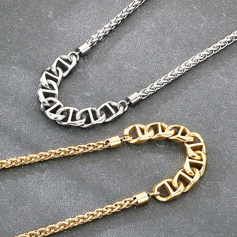 Kemstone Titanium Steel Figaro Chain Necklace for Men Alternating Link Chain KN298678-KJX