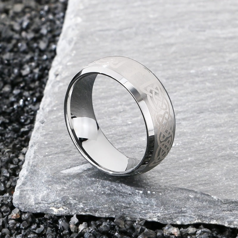 emstone 8mm Tungsten Ring for Men – Viking Celtic Knot & Flame Band KR114267-TS