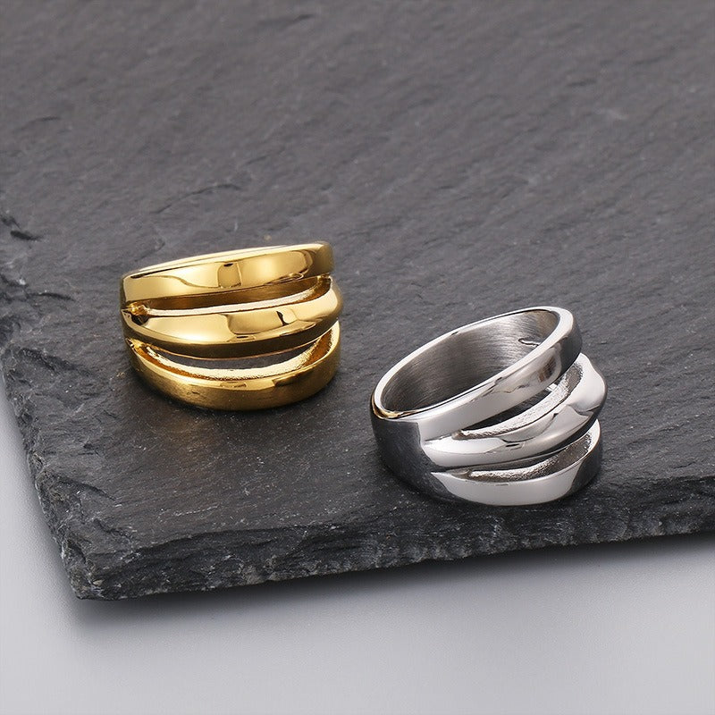 Kemstone Titanium Steel Geometric Wide Band Ring for Men & Women Minimal Style KR107801-KJX