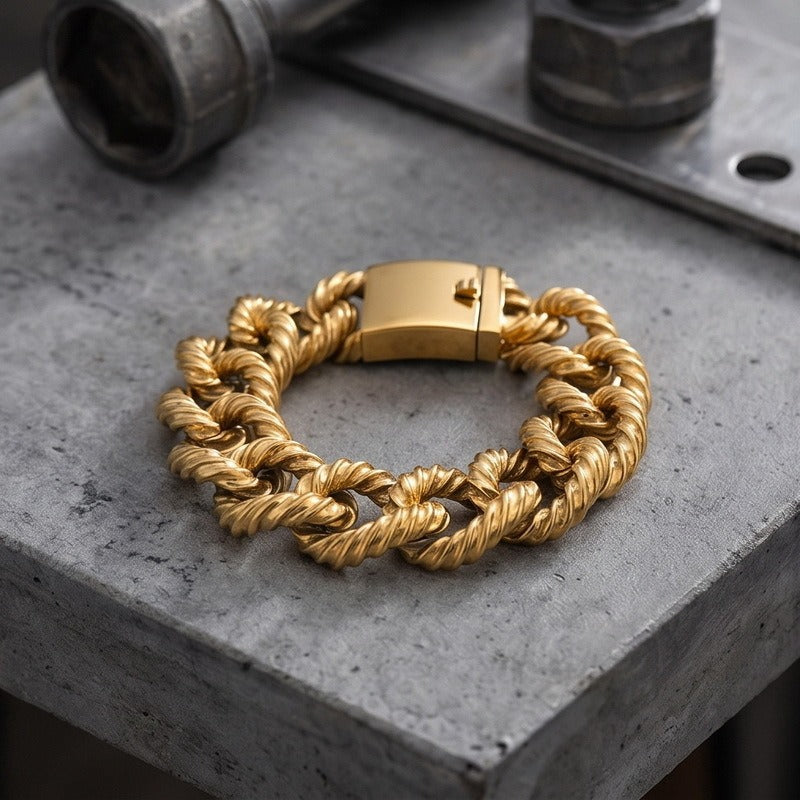 Kemstone Titanium Steel Twisted Rope Cuban Chain Bracelet for Men Heavy Link Wristwear KB212323-KJX
