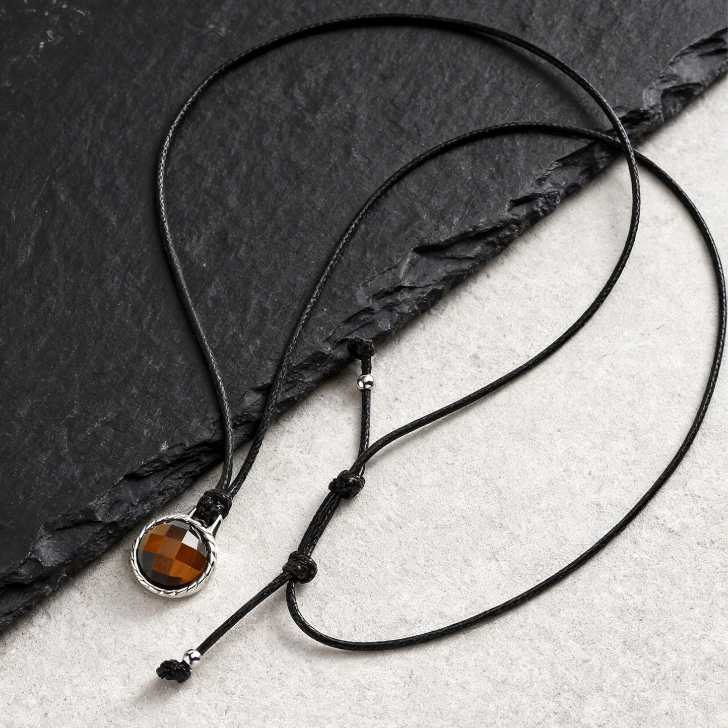 Kemstone Tiger Eye Stone Pendant Necklace Stainless Steel Vintage Rope for Men NC-2660