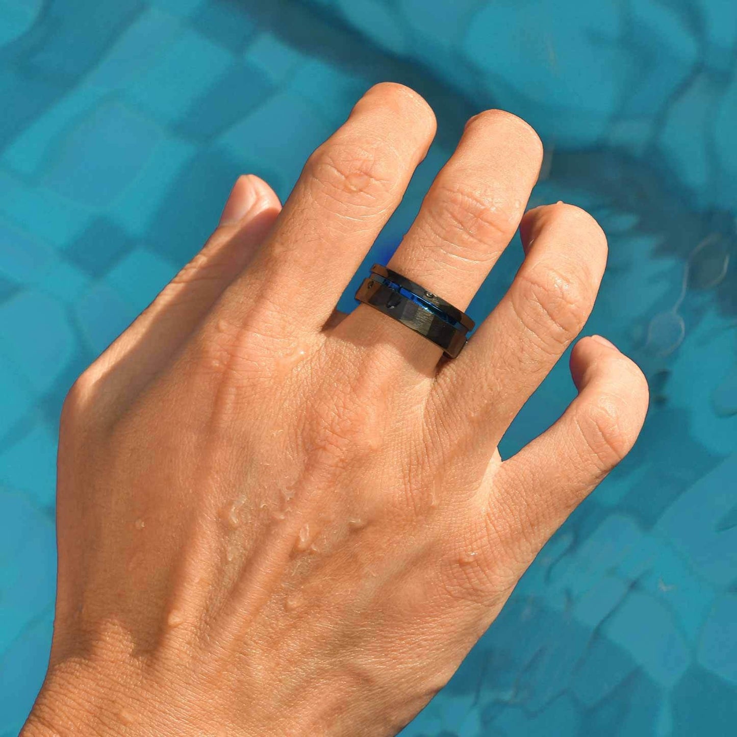 Kemstone Tungsten Carbide Hammered Ring – 8mm Black Brushed Band for Men TCR-104