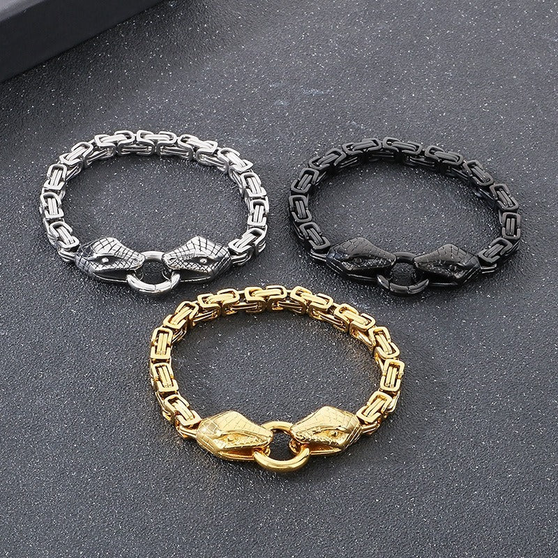 Kemstone Titanium Steel Double Snake Imperial Chain Bracelet for Men KB151148-Z