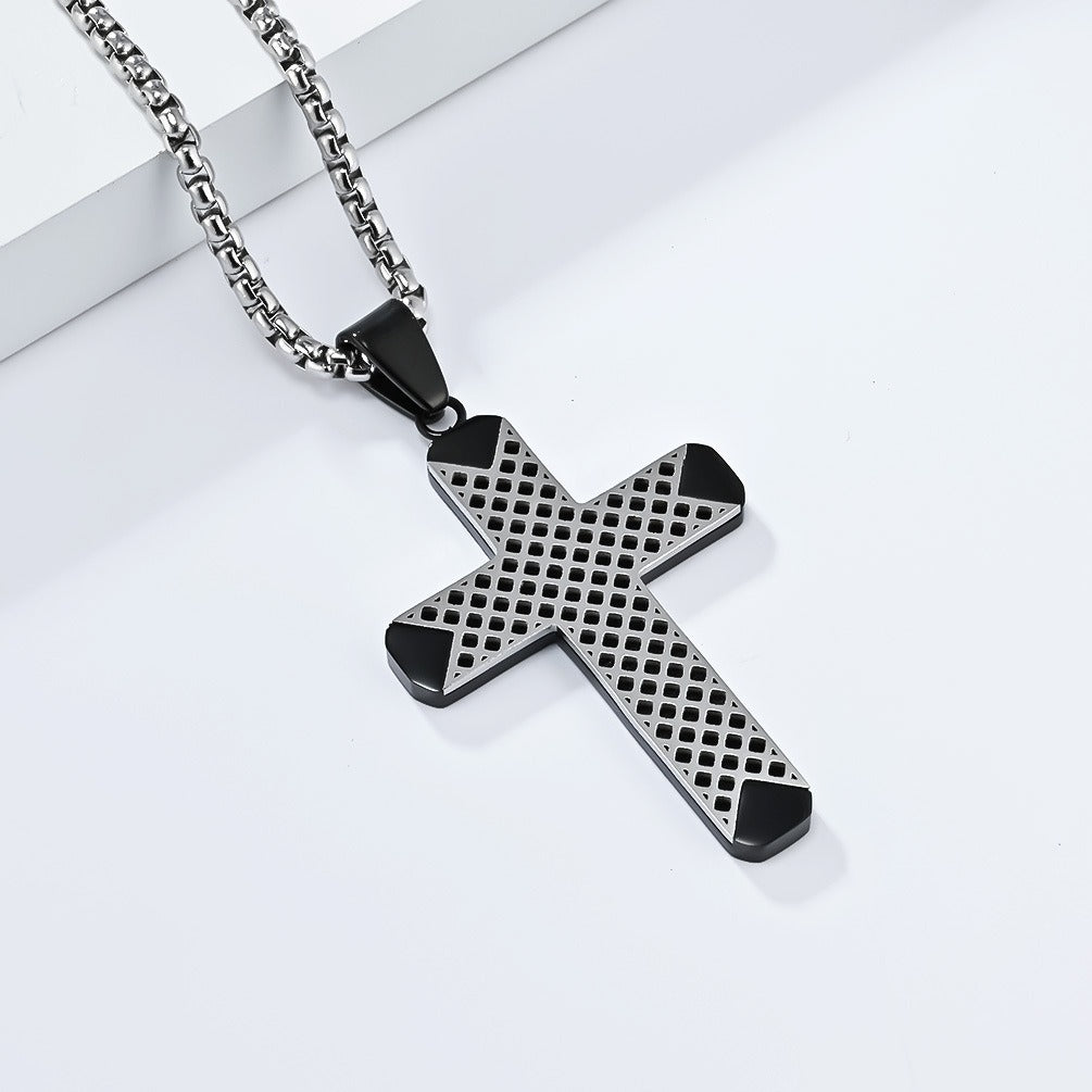Kemstone Stainless Steel Two-Tone Lattice Cross Necklace for Men K-PT558