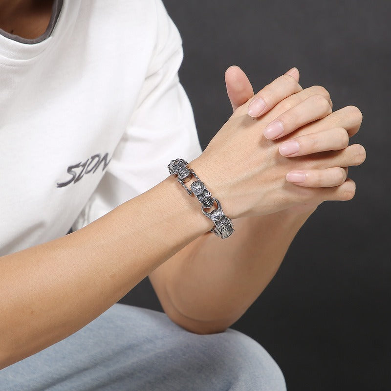 Kemstone Titanium Steel Skull Bracelet for Men – Punk Floral Design KB148349-KJX