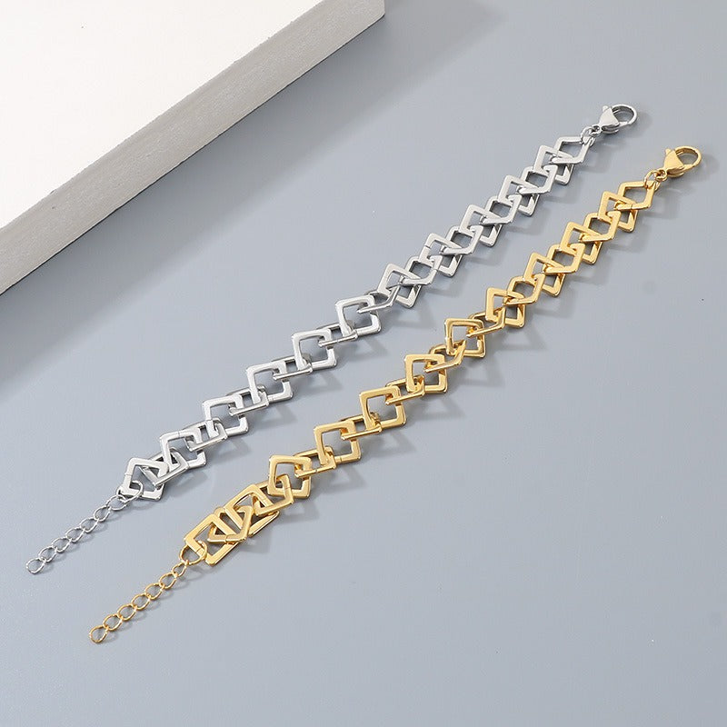 Kemstone Square Link Chain Necklace Bracelet Stainless Steel for Men Women KB211661-KFC